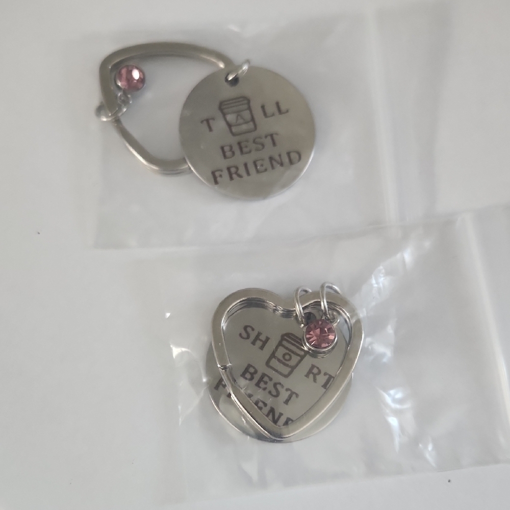Best Friend Keychain Set with Pink Accents